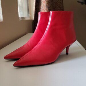 ZARA True Red Ankle Kitten Heel Boots